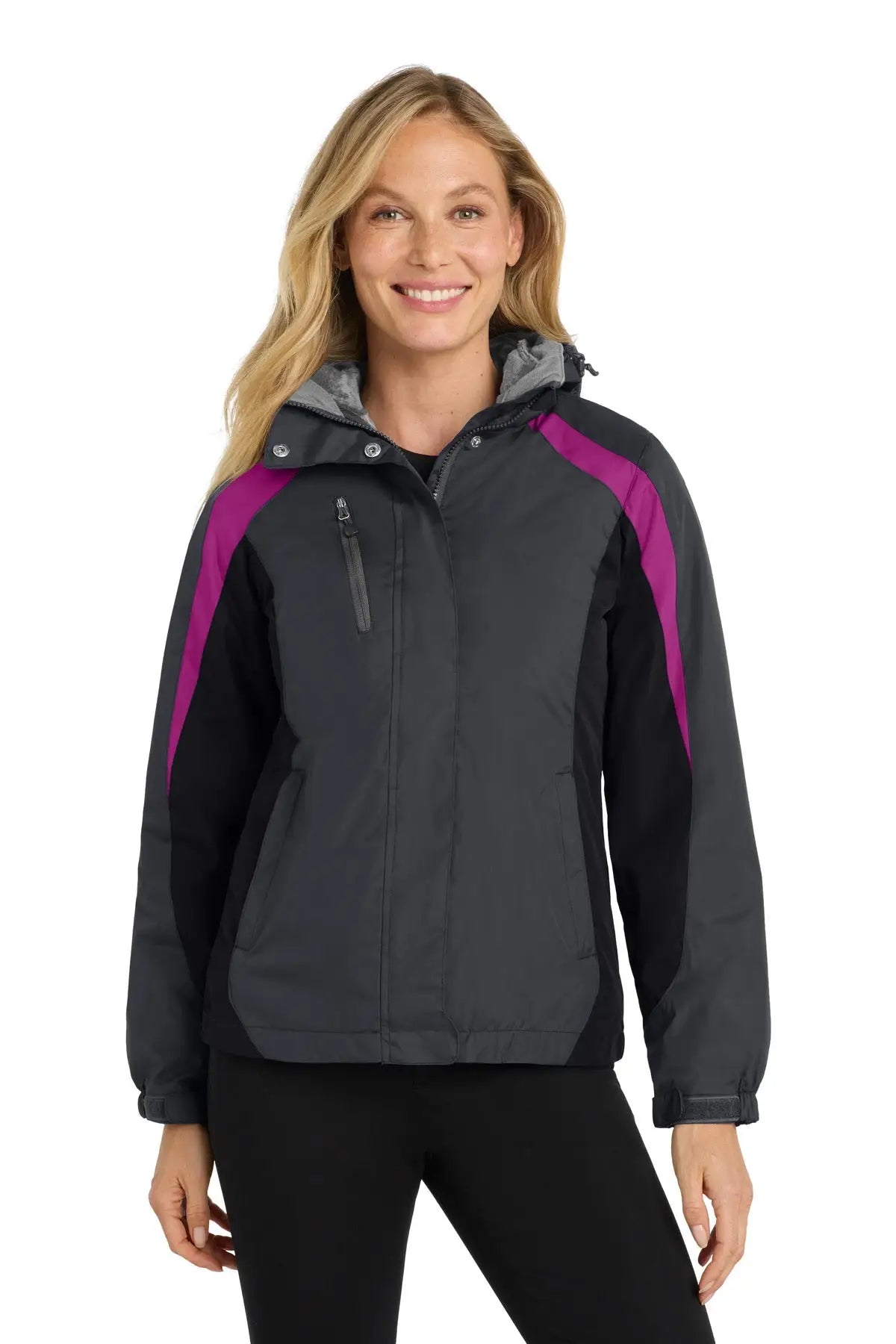 Port Authority L321 Women’s Colorblock 3-in-1 Jacket - Magnet Black Very Berry