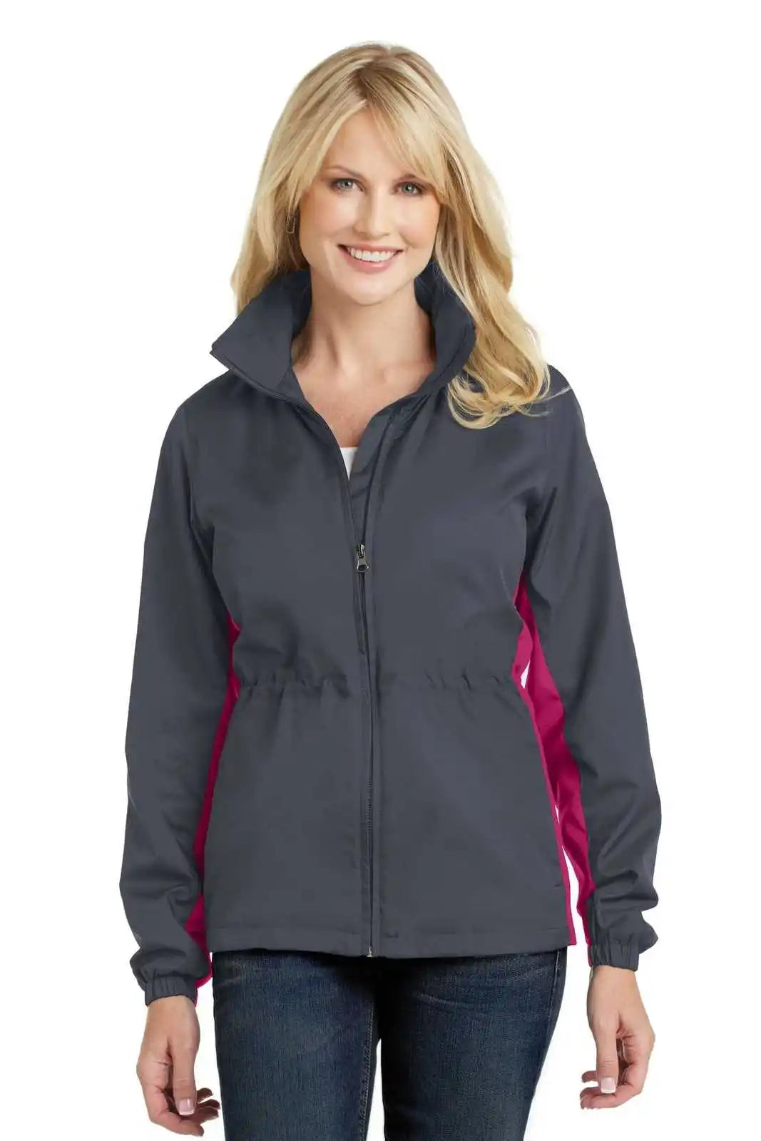 Port Authority L330 Ladies Core Colorblock Wind Jacket - Battleship Gray Dark Rose