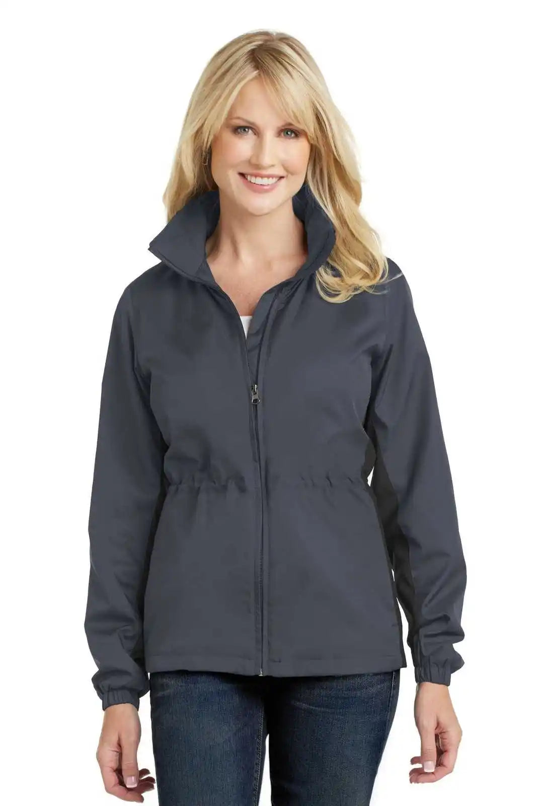 Port Authority L330 Ladies Core Colorblock Wind Jacket - Battleship Gray Black