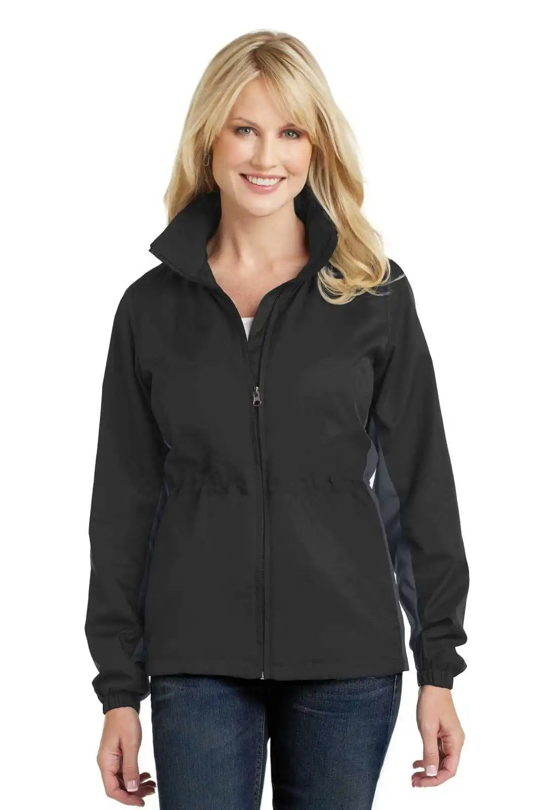 Port Authority L330 Ladies Core Colorblock Wind Jacket - Black Battleship Gray