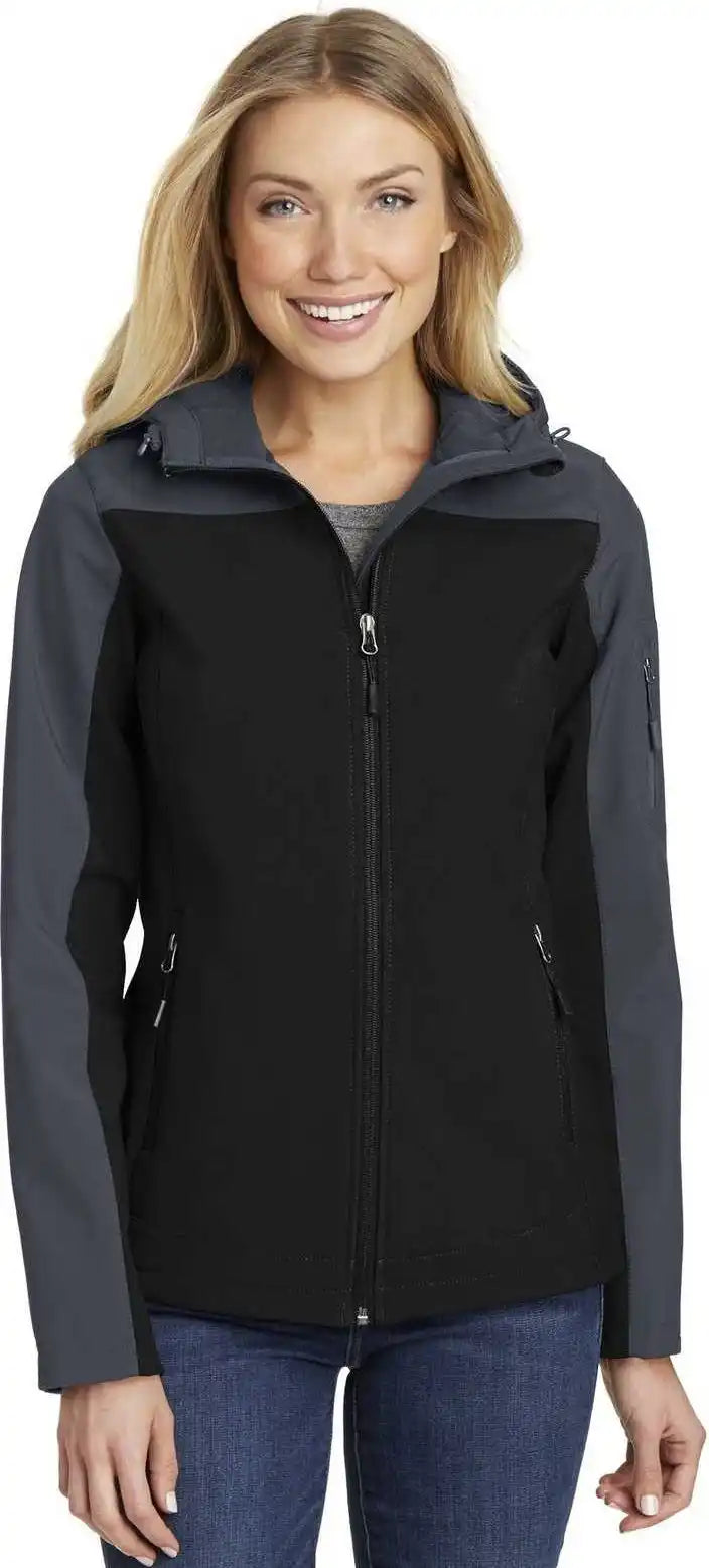Port Authority L335 Ladies Hooded Core Soft Shell Jacket - Black Battleship Gray