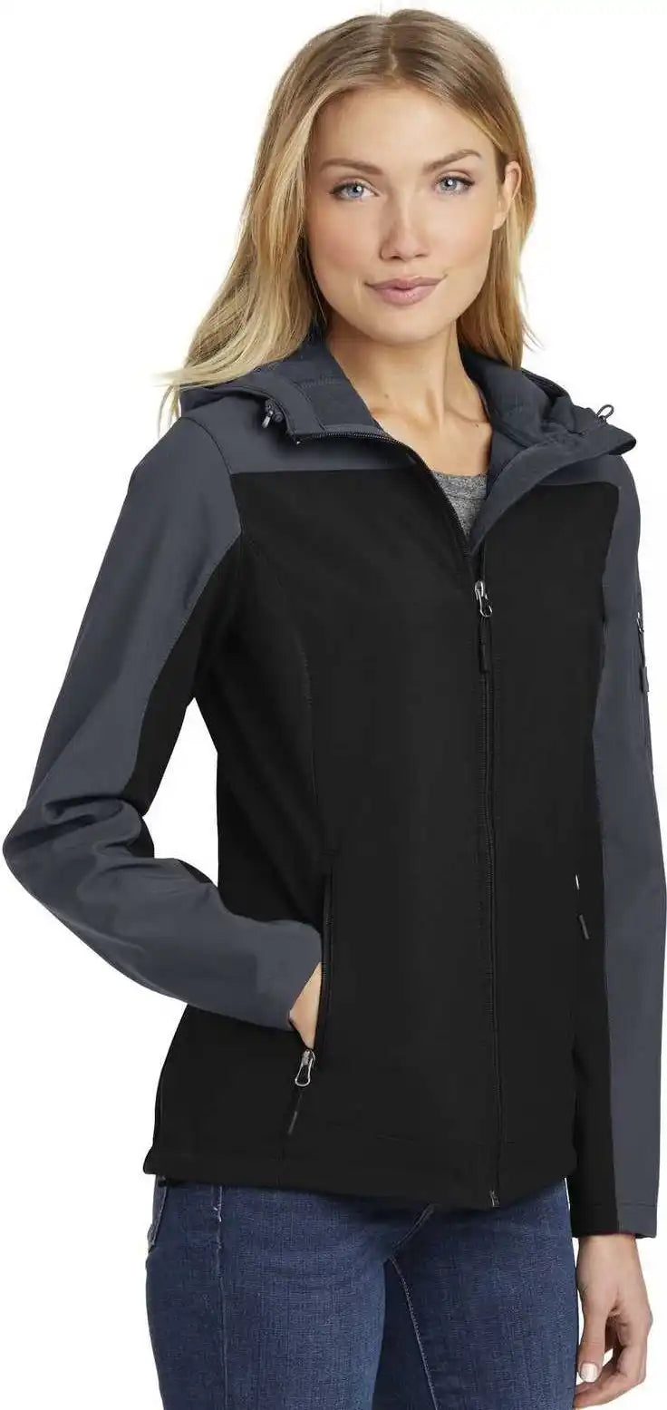 Port Authority L335 Ladies Hooded Core Soft Shell Jacket - Black Battleship Gray