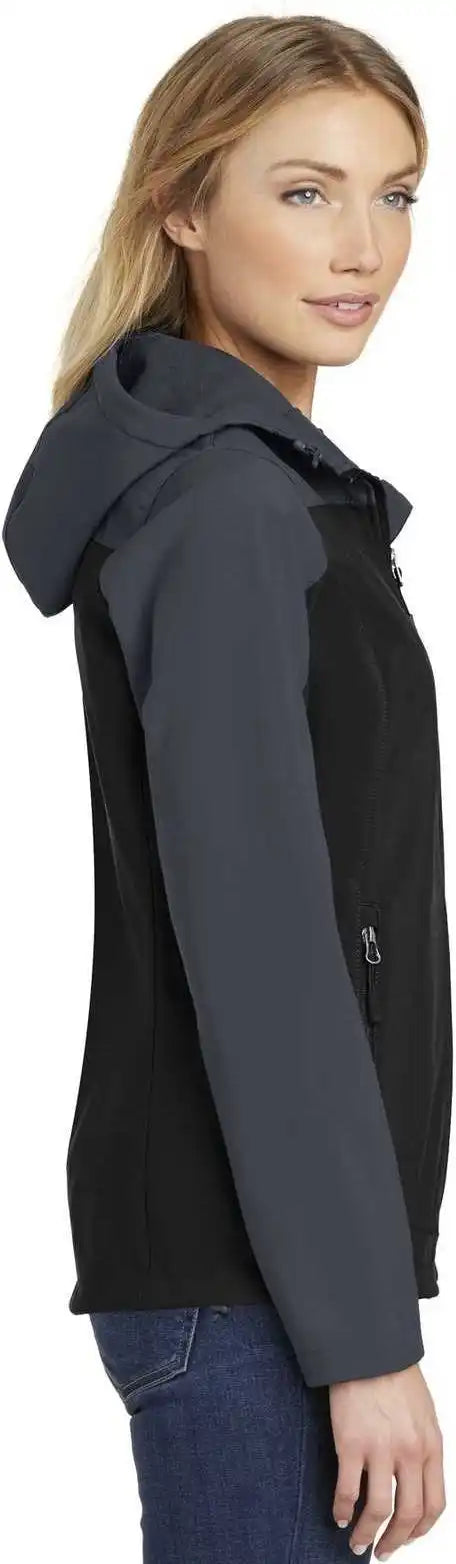 Port Authority L335 Ladies Hooded Core Soft Shell Jacket - Black Battleship Gray