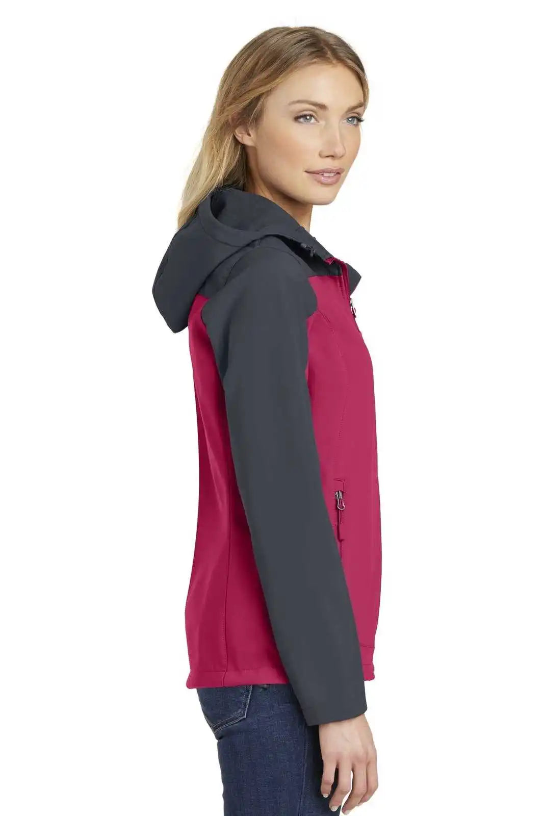 Port Authority L335 Ladies Hooded Core Soft Shell Jacket - Dark Fuchsia Battleship Gray