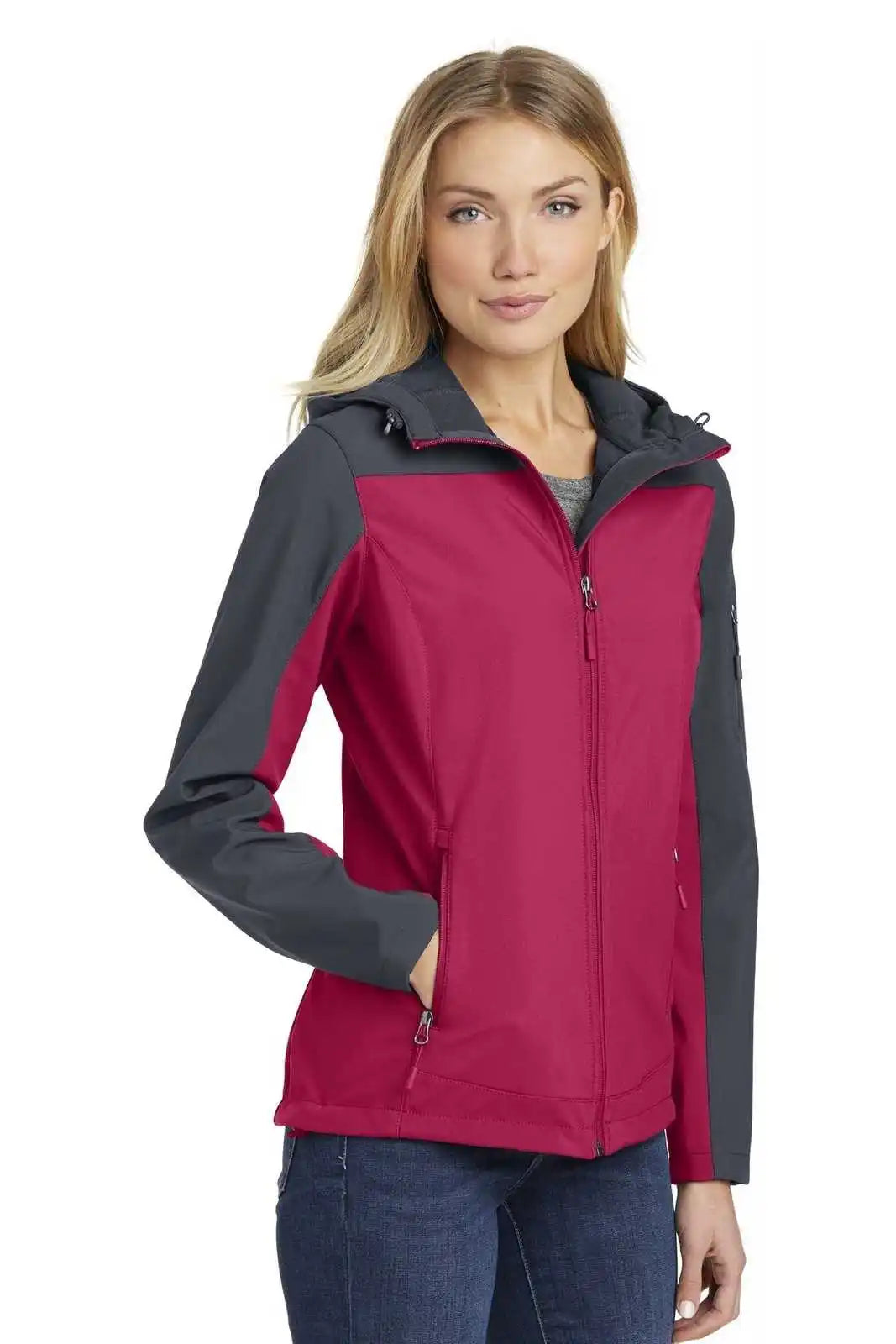 Port Authority L335 Ladies Hooded Core Soft Shell Jacket - Dark Fuchsia Battleship Gray