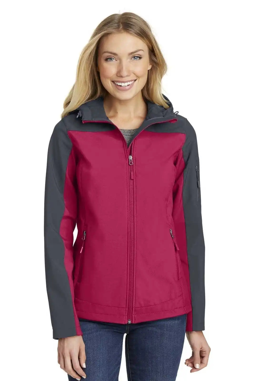 Port Authority L335 Ladies Hooded Core Soft Shell Jacket - Dark Fuchsia Battleship Gray