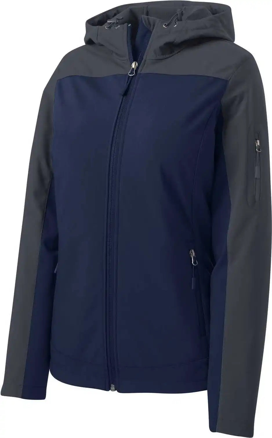 Port Authority L335 Ladies Hooded Core Soft Shell Jacket Dress Blue Navy Battleship Gray