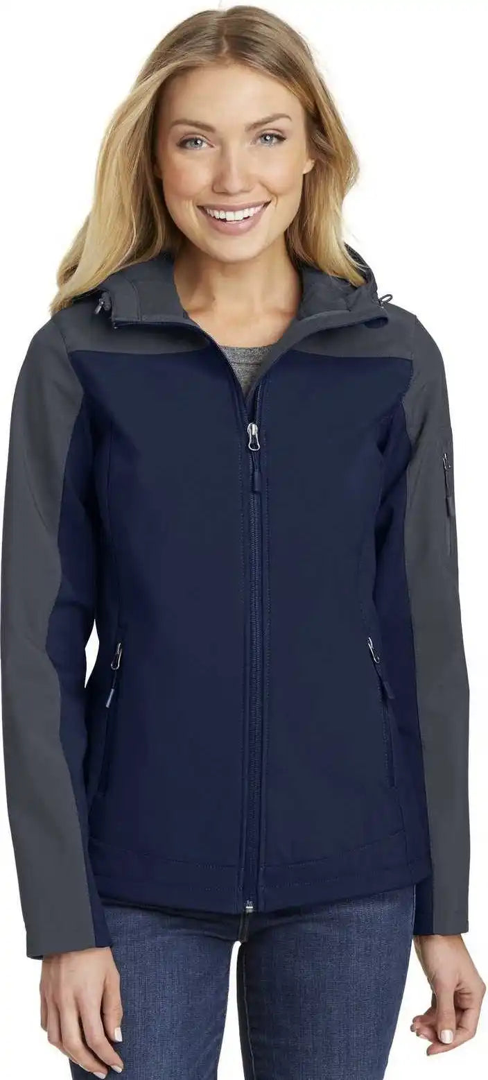 Port Authority L335 Ladies Hooded Core Soft Shell Jacket Dress Blue Navy Battleship Gray