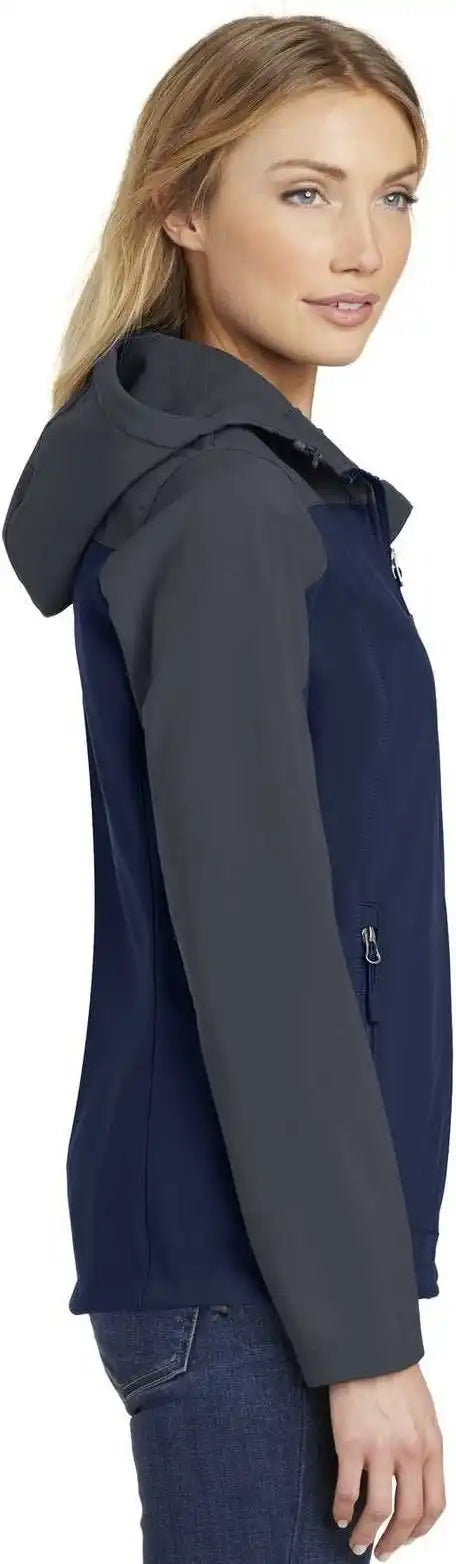Port Authority L335 Ladies Hooded Core Soft Shell Jacket Dress Blue Navy Battleship Gray