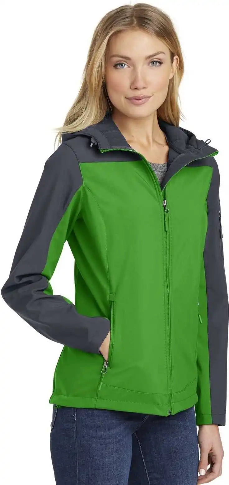 Port Authority L335 Ladies Hooded Core Soft Shell Jacket Vine Green Battleship Gray