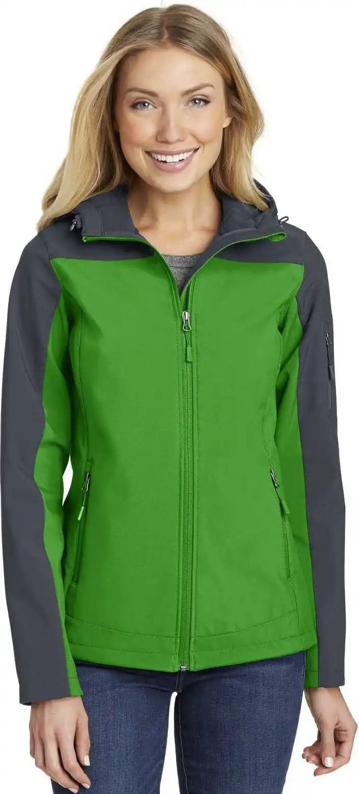Port Authority L335 Ladies Hooded Core Soft Shell Jacket Vine Green Battleship Gray