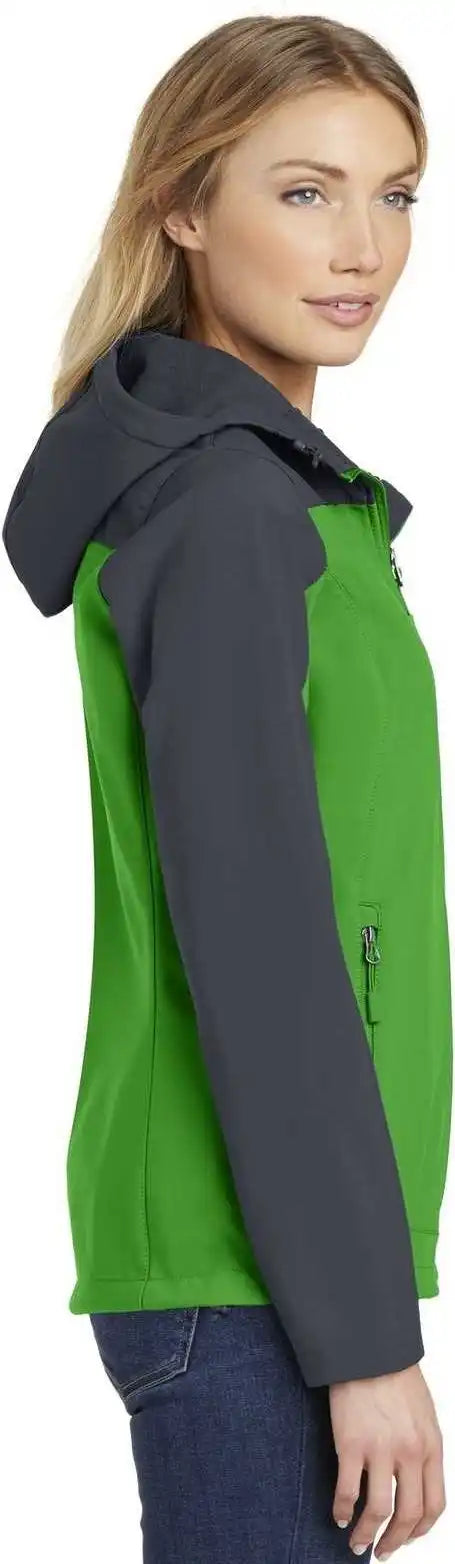 Port Authority L335 Ladies Hooded Core Soft Shell Jacket Vine Green Battleship Gray