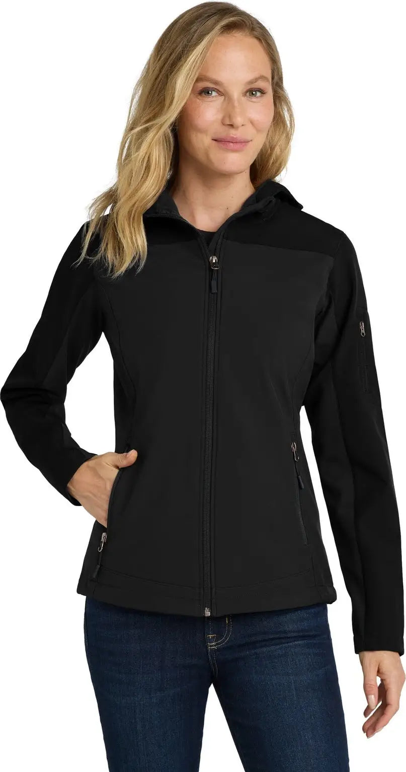 Port Authority L335 Women’s Hooded Core Soft Shell Jacket - Black - Ladies Xs