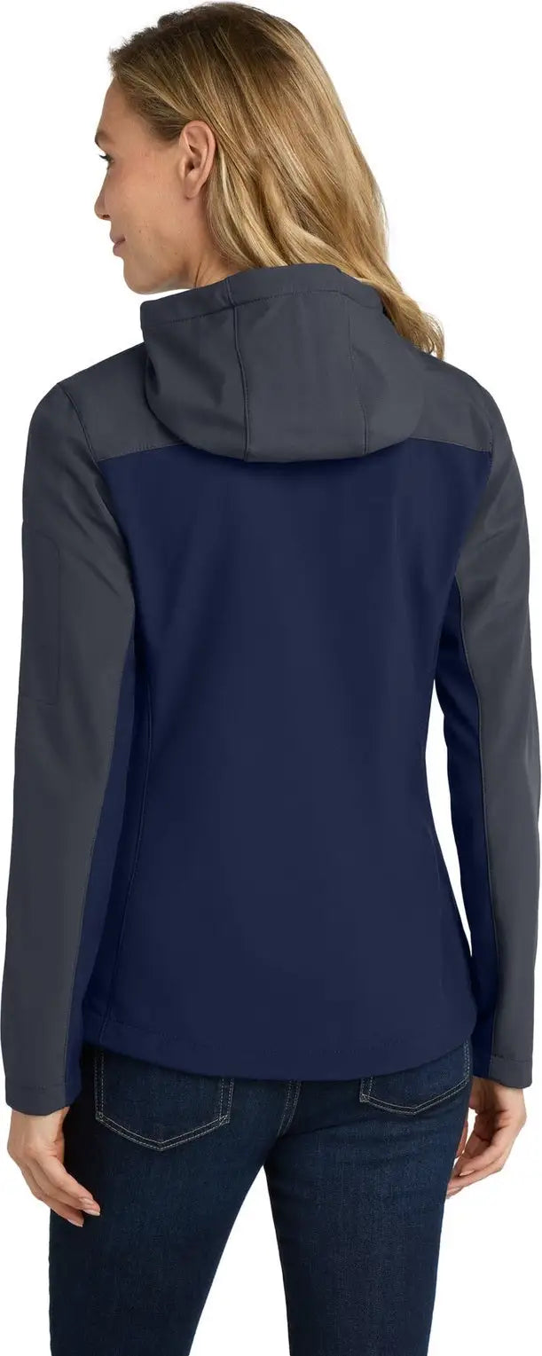 Port Authority L335 Women’s Hooded Core Soft Shell Jacket - Dress Blue Navy Battleship Gray
