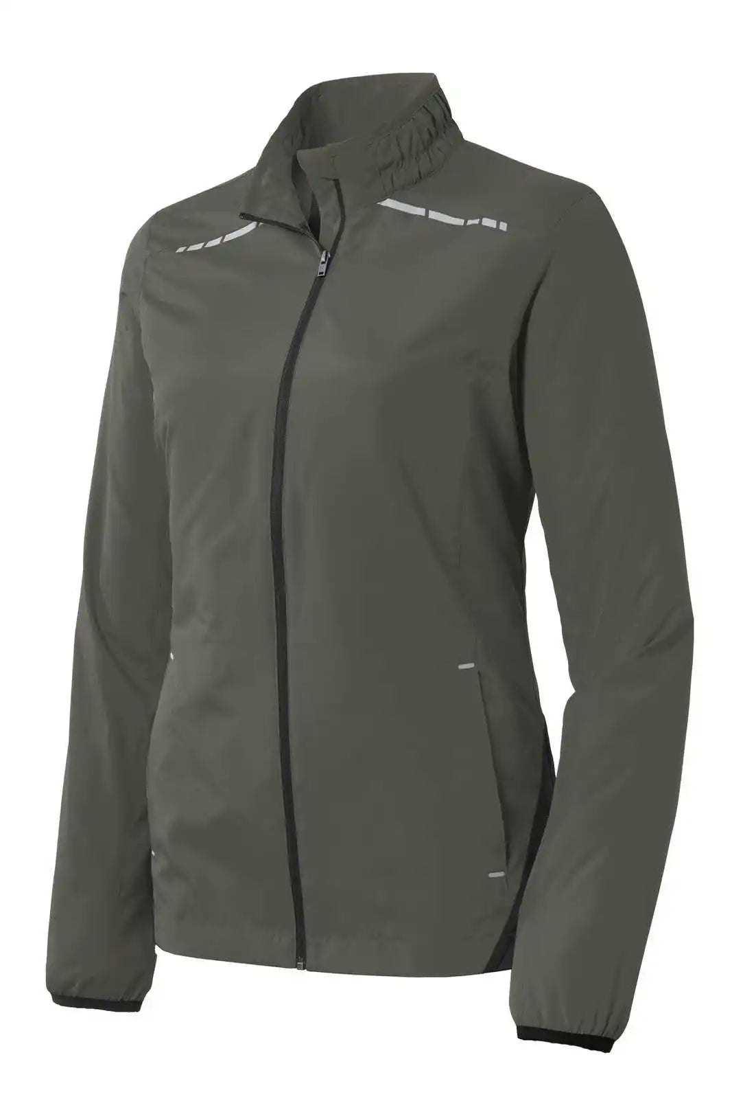 Port Authority L345 Ladies Zephyr Reflective Hit Full-zip Jacket - Gray Steel Deep Black