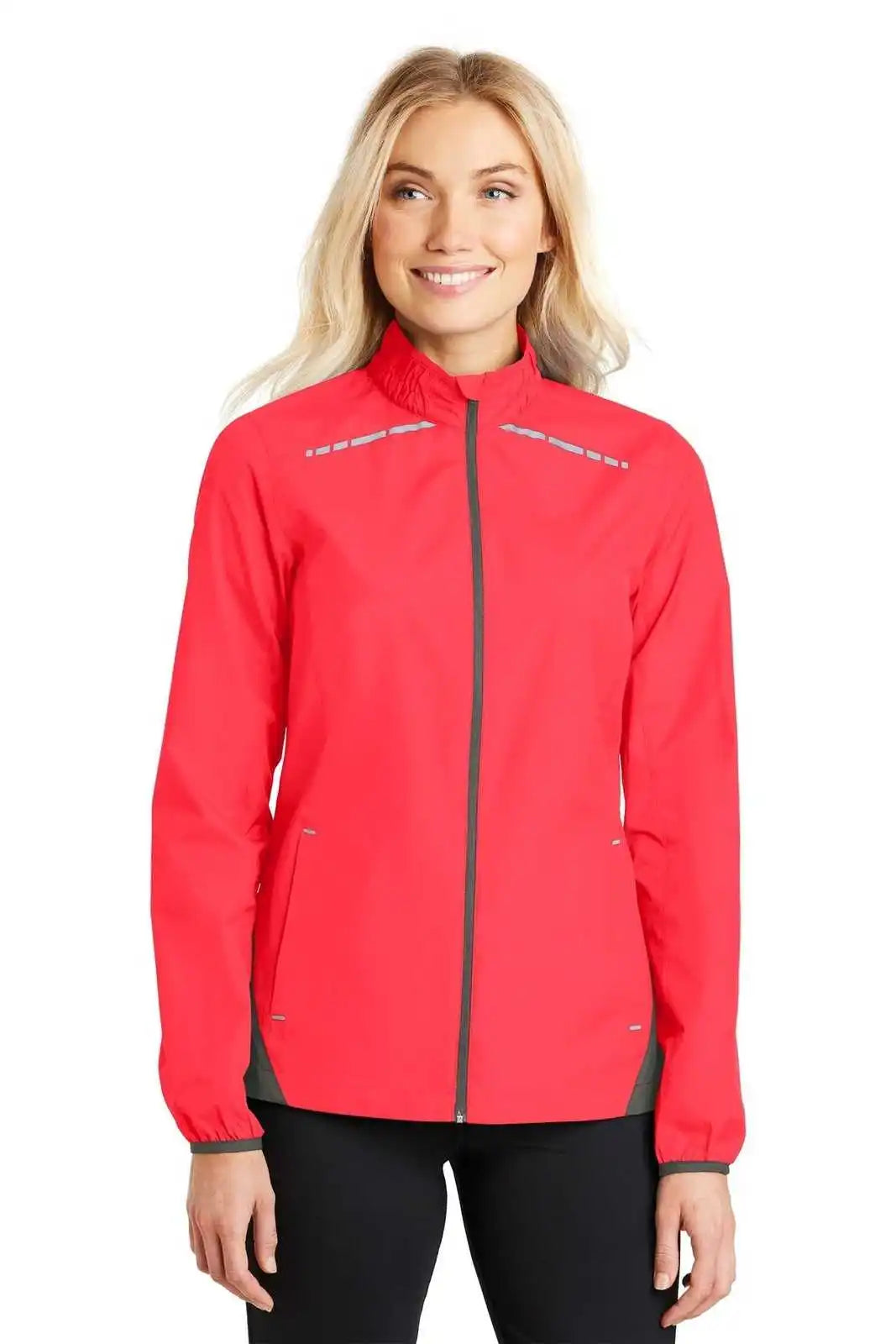 Port Authority L345 Ladies Zephyr Reflective Hit Full-zip Jacket - Hot Coral Gray Steel