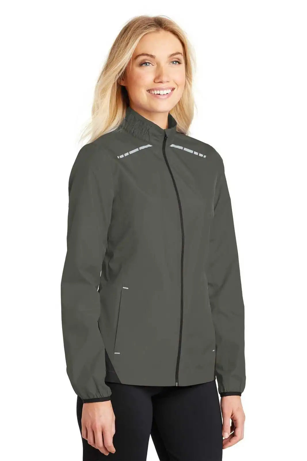 Port Authority L345 Ladies Zephyr Reflective Hit Full-zip Jacket - Gray Steel Deep Black