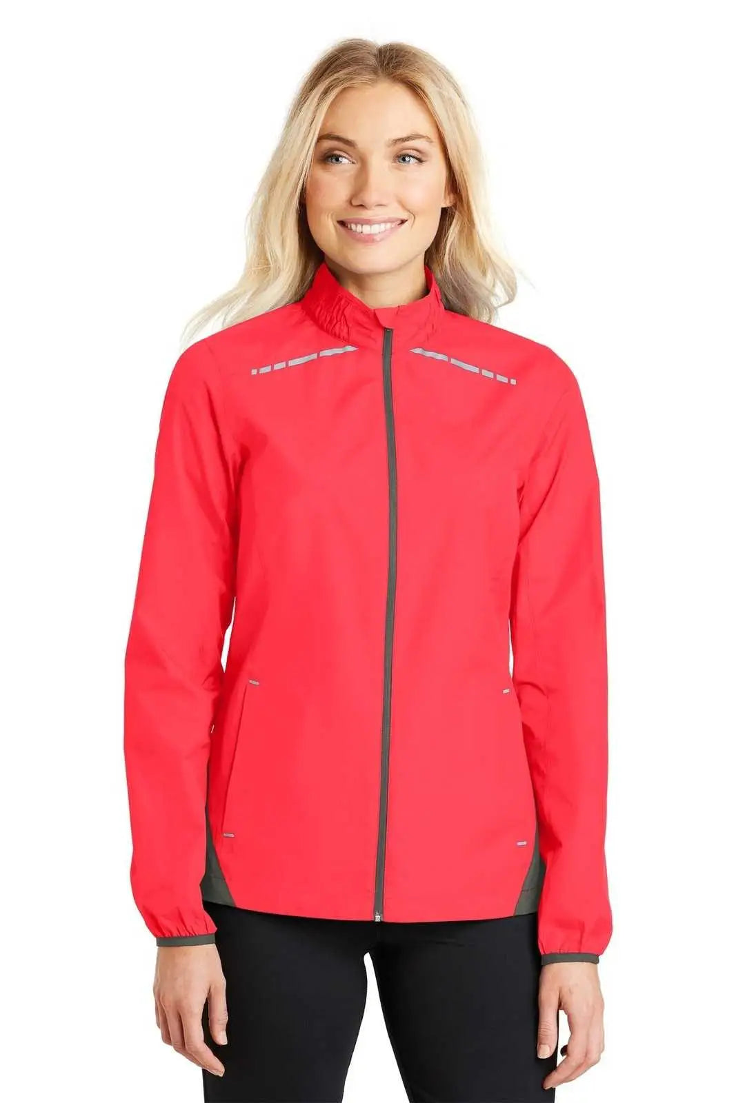 Port Authority L345 Ladies Zephyr Reflective Hit Full-zip Jacket - Hot Coral Gray Steel