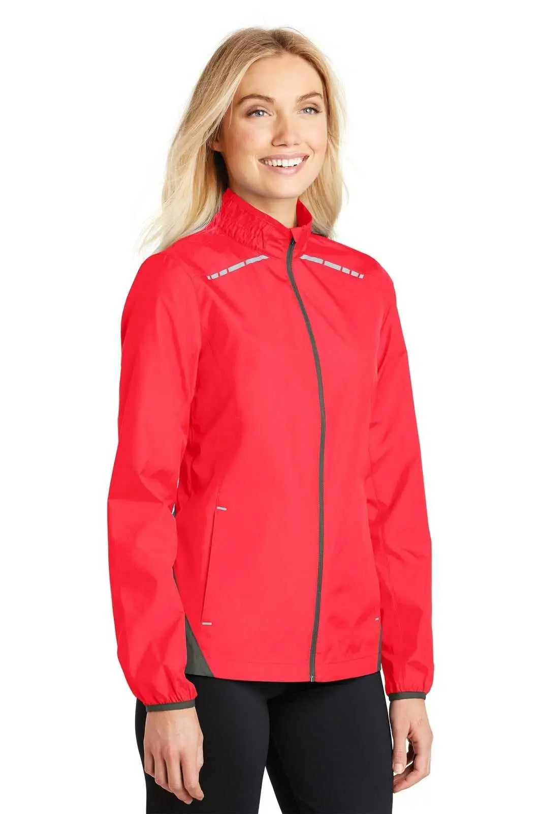 Port Authority L345 Ladies Zephyr Reflective Hit Full-zip Jacket - Hot Coral Gray Steel