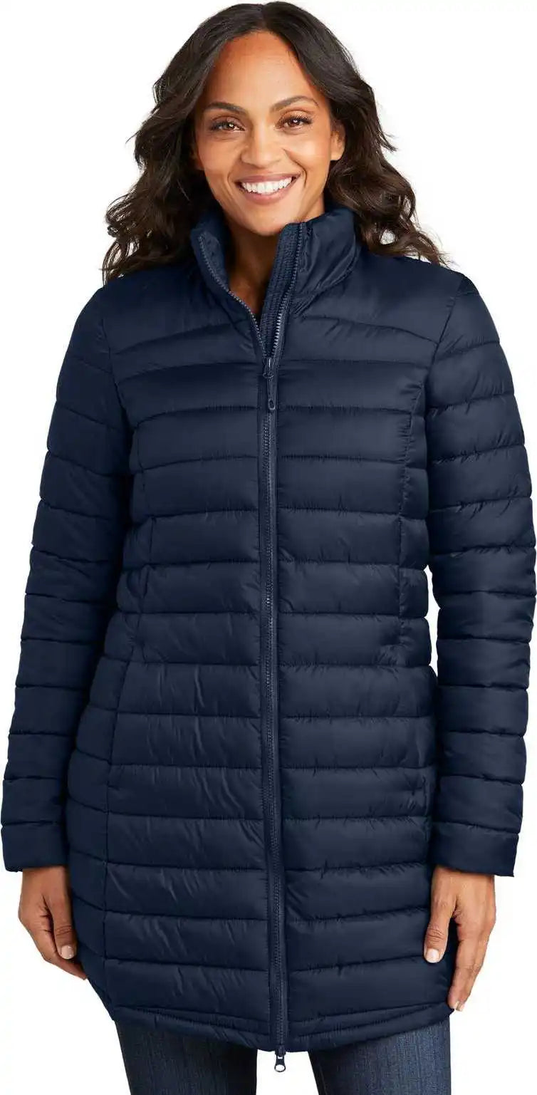 Port Authority L365 Ladies Horizon Puffy Long Jacket Dress Blue Navy