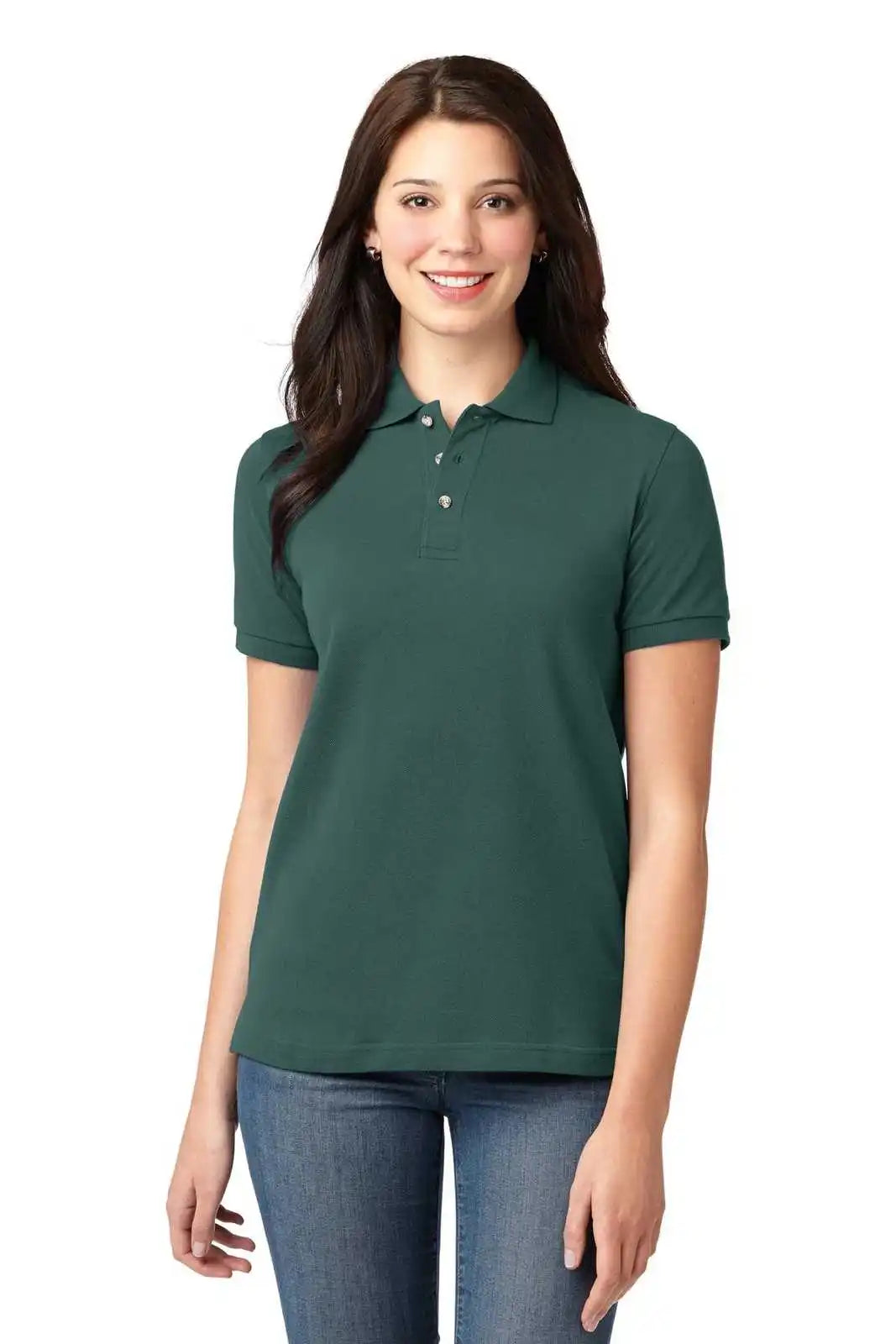 Port Authority L420 Ladies Heavyweight Cotton Pique Polo - Dark Green