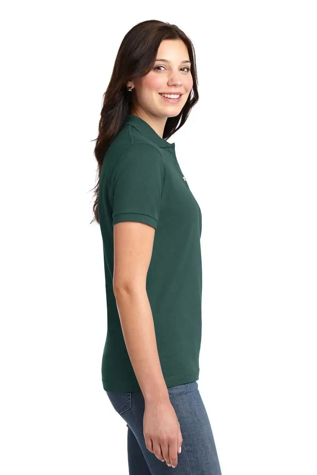 Port Authority L420 Ladies Heavyweight Cotton Pique Polo - Dark Green