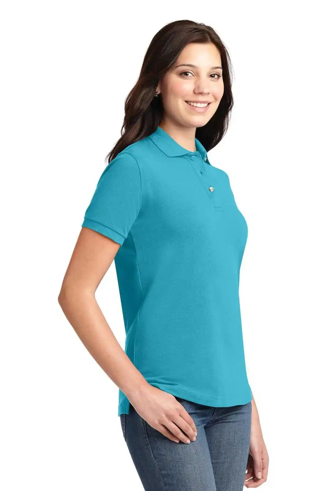 Port Authority L420 Ladies Heavyweight Cotton Pique Polo - Turquoise