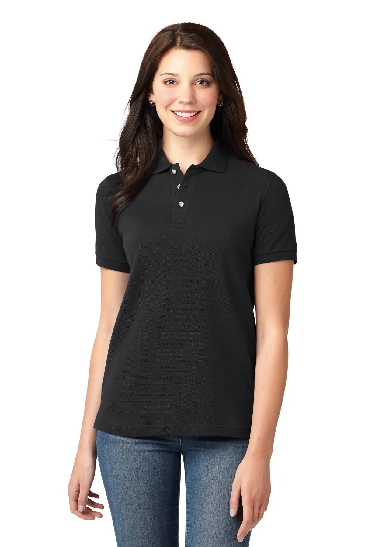 Port Authority L420 Women’s Heavyweight Cotton Pique Polo - Black - Ladies Xs