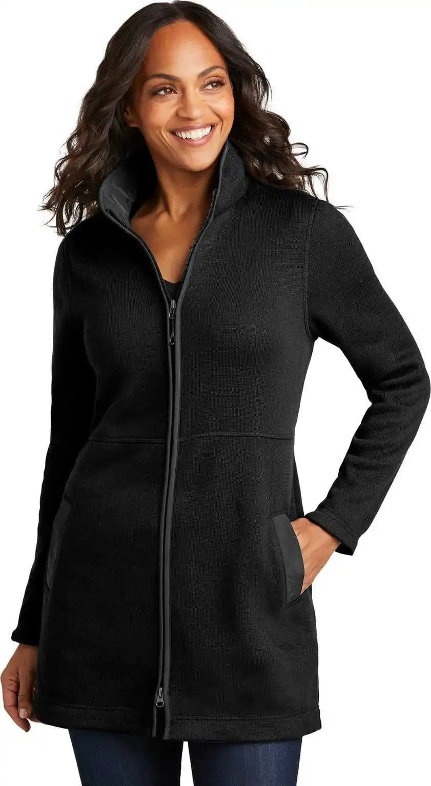 Port Authority L425 Ladies Arc Sweater Fleece Long Jacket Deep Black