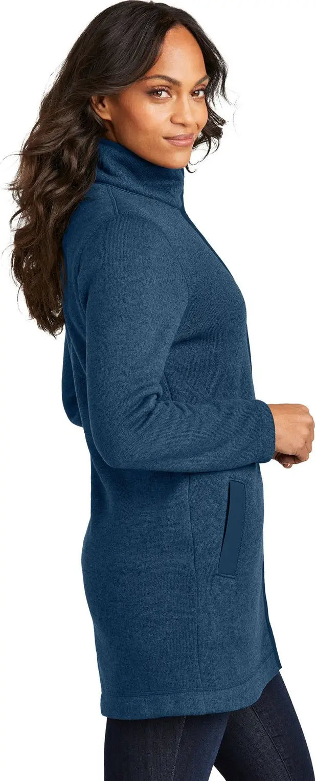 Port Authority L425 Women’s Arc Sweater Fleece Long Jacket - Insignia Blue Heather