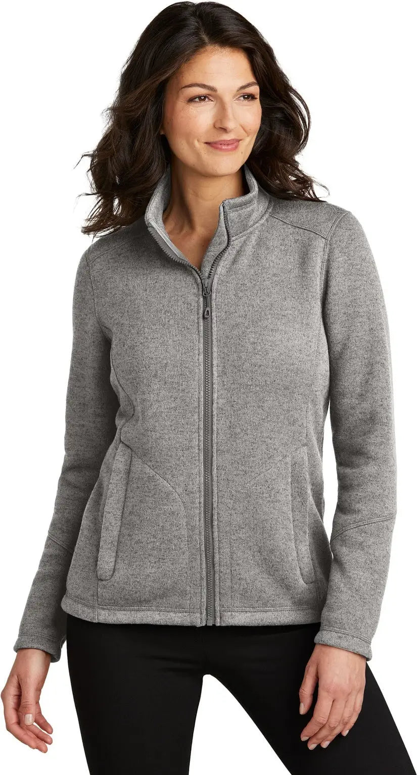 Port Authority L428 Women’s Arc Sweater Fleece Jacket - Deep Smoke Heather - Ladies Xs