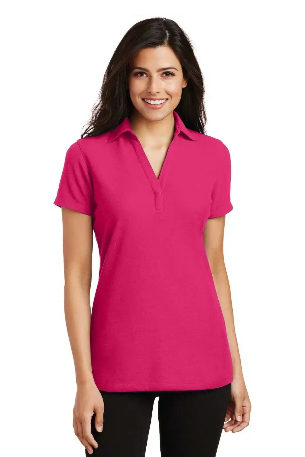 Port Authority L5001 Ladies Silk Touch Y-neck Polo - Pink Raspberry