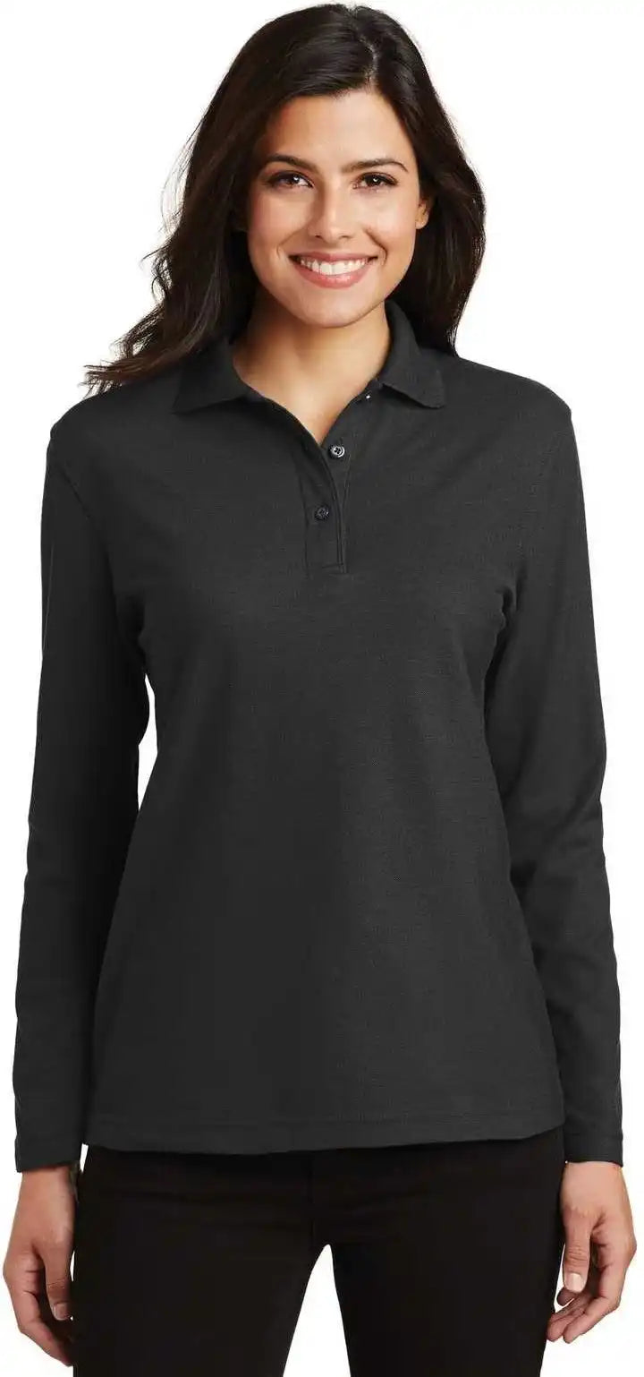 Port Authority L500ls Ladies Silk Touch Long Sleeve Polo Black