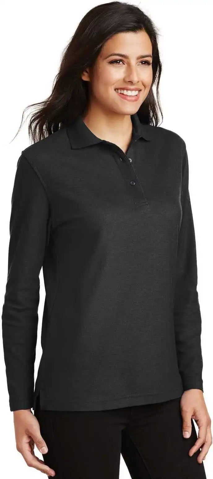 Port Authority L500ls Ladies Silk Touch Long Sleeve Polo Black
