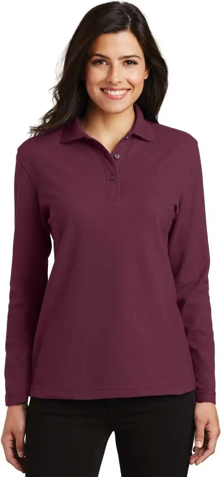 Port Authority L500ls Ladies Silk Touch Long Sleeve Polo Burgundy