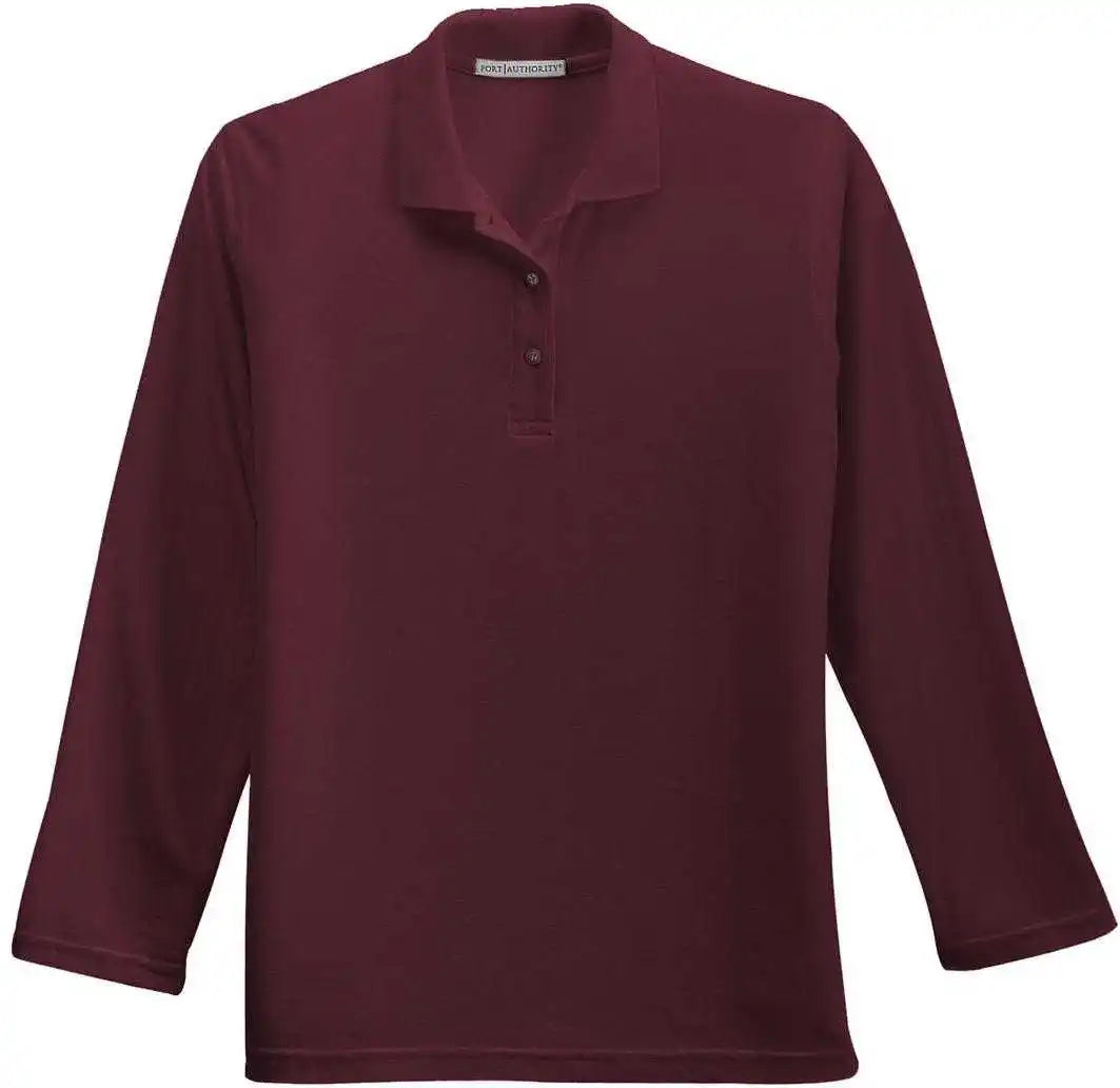 Port Authority L500ls Ladies Silk Touch Long Sleeve Polo Burgundy