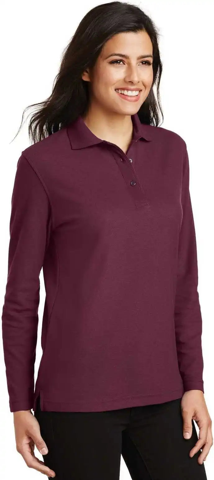 Port Authority L500ls Ladies Silk Touch Long Sleeve Polo Burgundy