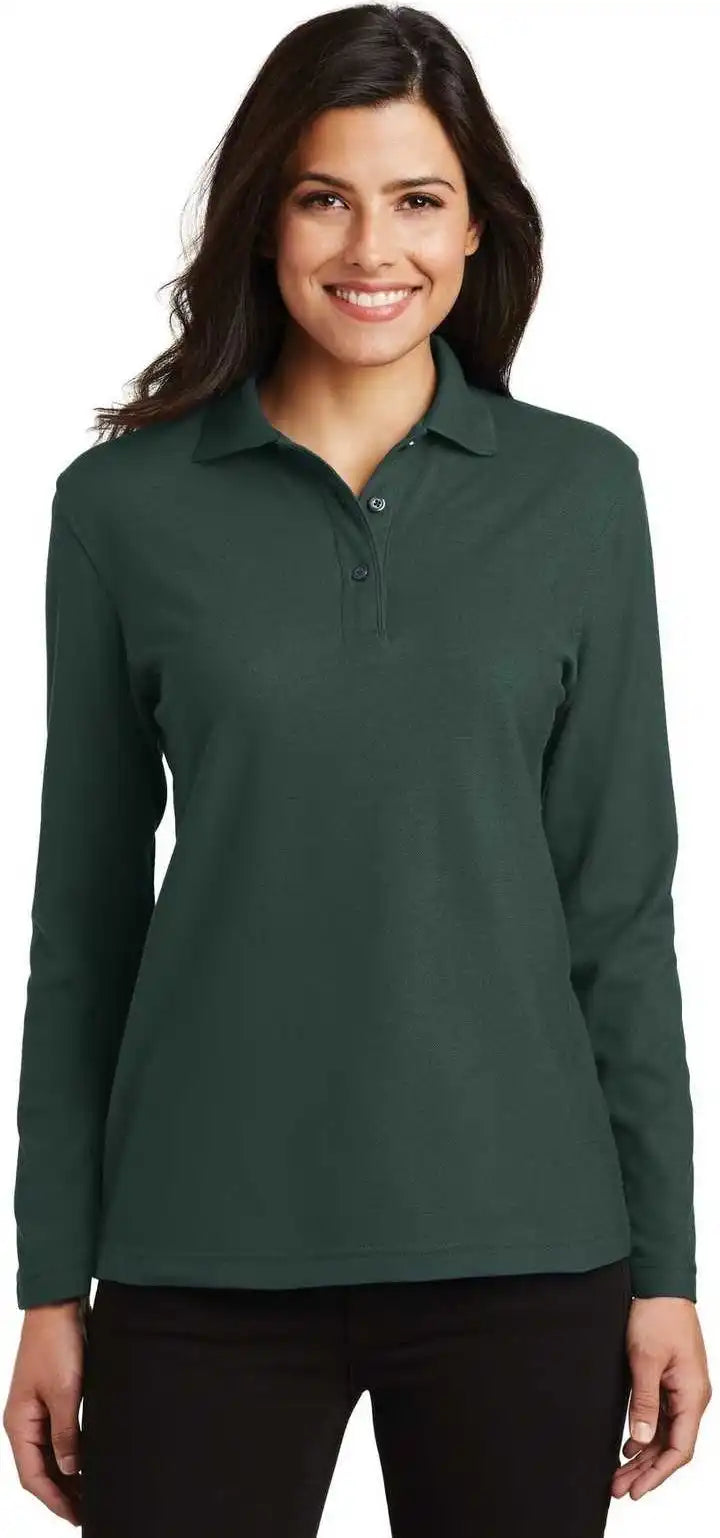 Port Authority L500ls Ladies Silk Touch Long Sleeve Polo Dark Green