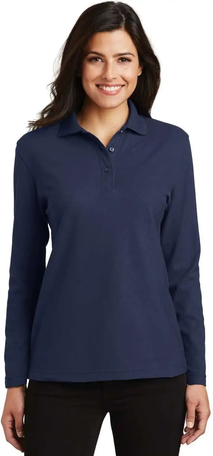 Port Authority L500ls Ladies Silk Touch Long Sleeve Polo Navy
