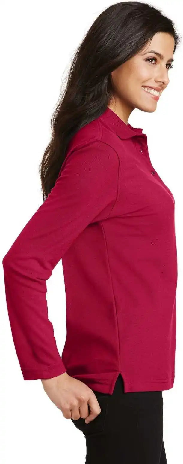 Port Authority L500ls Ladies Silk Touch Long Sleeve Polo Red