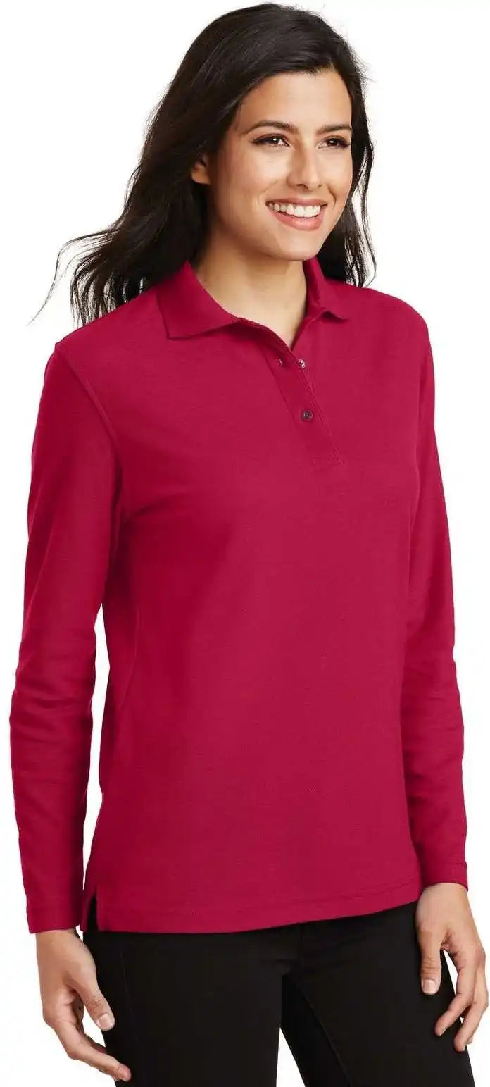 Port Authority L500ls Ladies Silk Touch Long Sleeve Polo Red