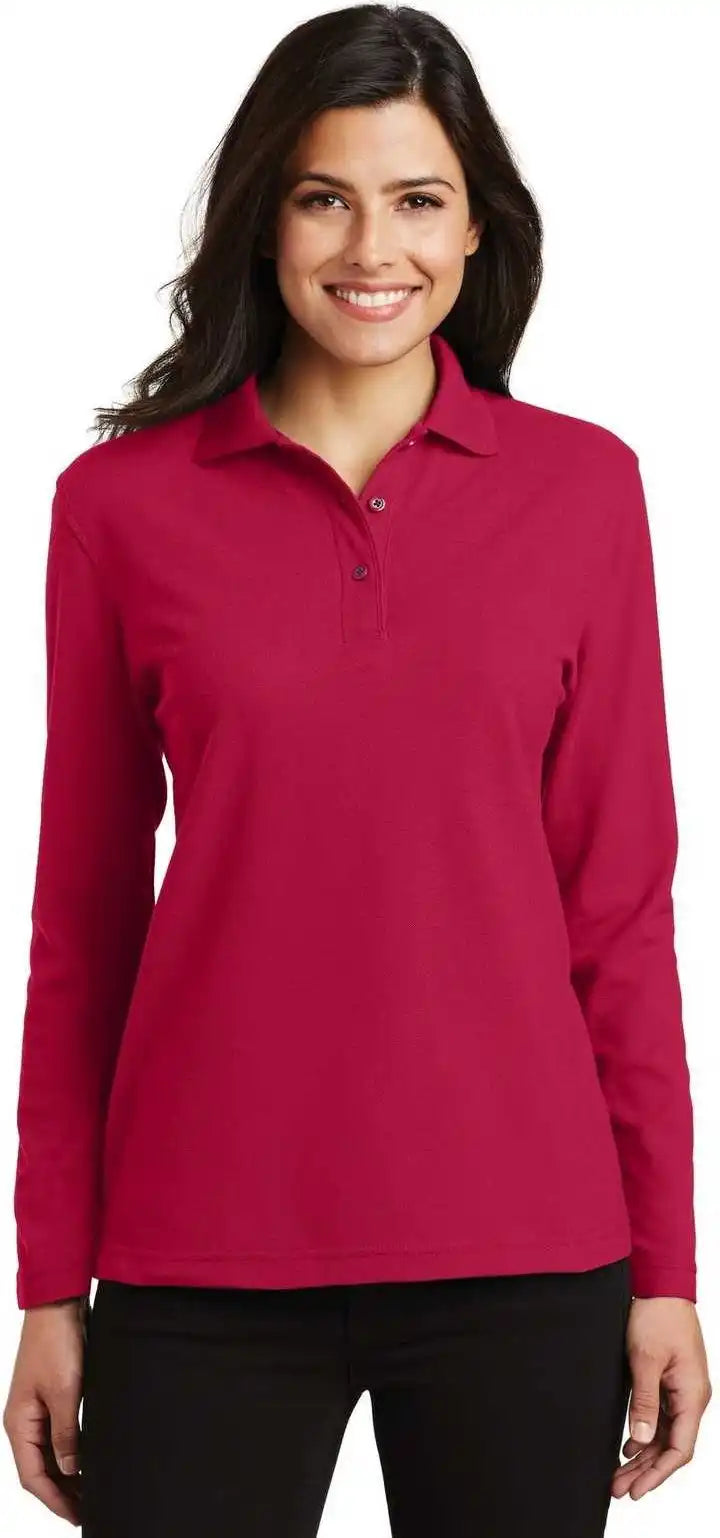 Port Authority L500ls Ladies Silk Touch Long Sleeve Polo Red