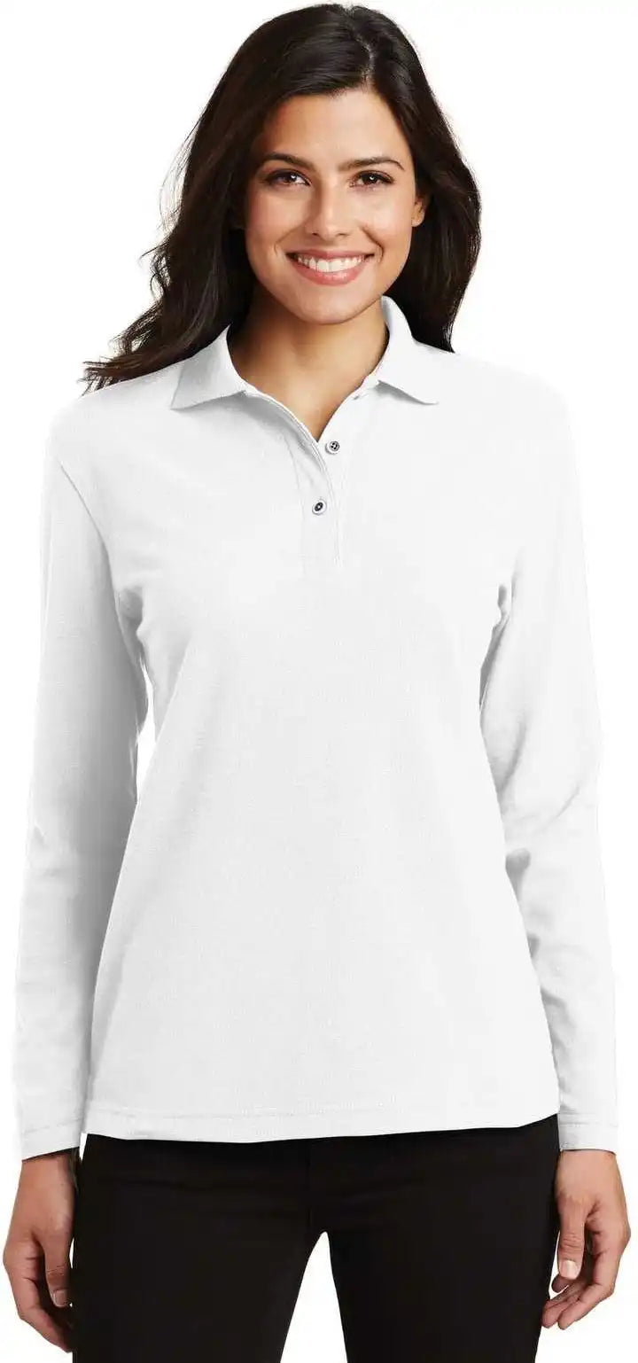 Port Authority L500ls Ladies Silk Touch Long Sleeve Polo White