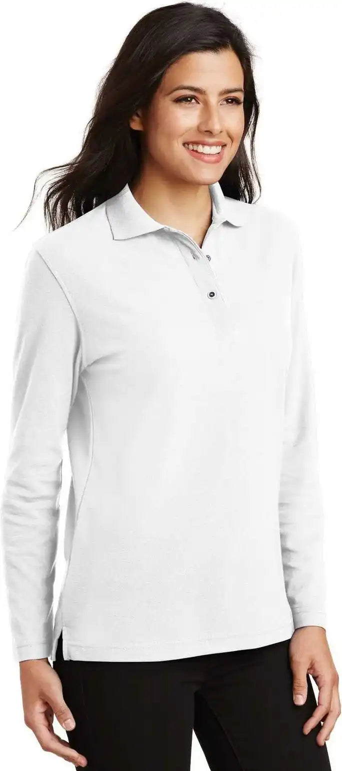 Port Authority L500ls Ladies Silk Touch Long Sleeve Polo White