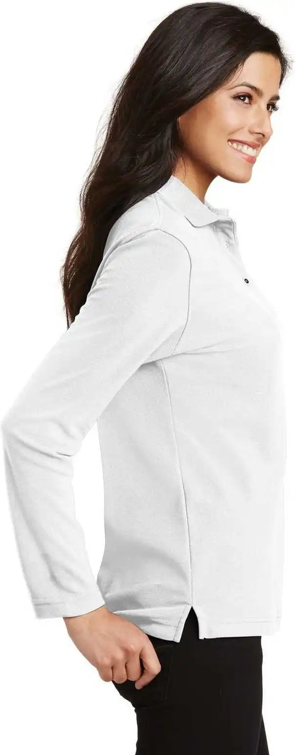 Port Authority L500ls Ladies Silk Touch Long Sleeve Polo White