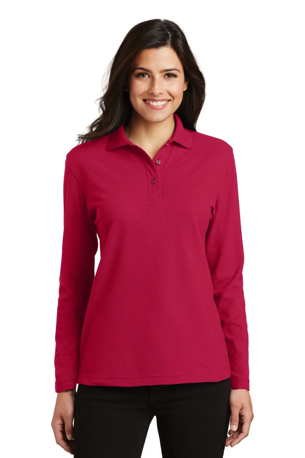Port Authority L500ls Women’s Silk Touch Long Sleeve Polo - Red - Ladies Xs