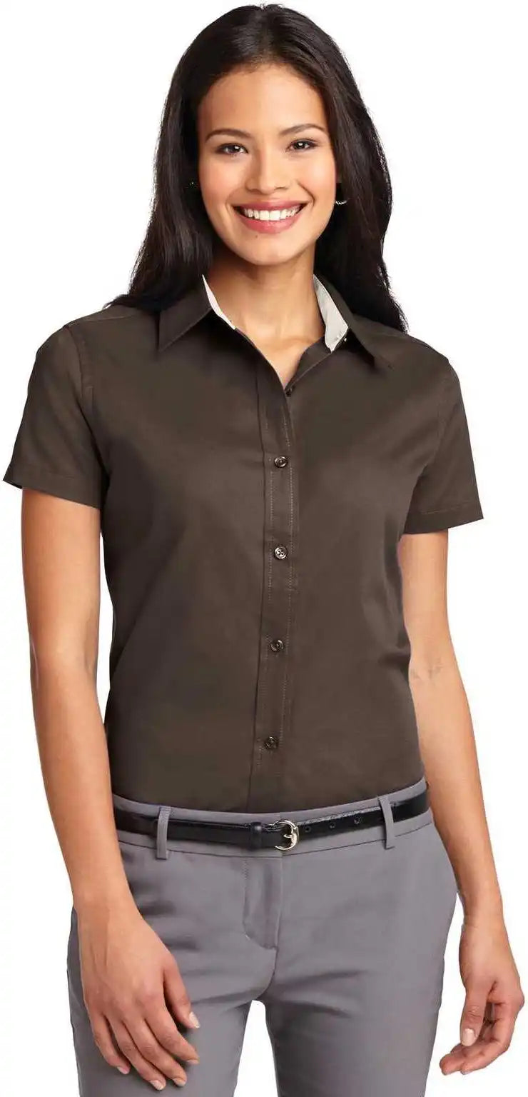 Port Authority L508 Ladies Short Sleeve Easy Care Shirt - Coffee Bean Light Stone