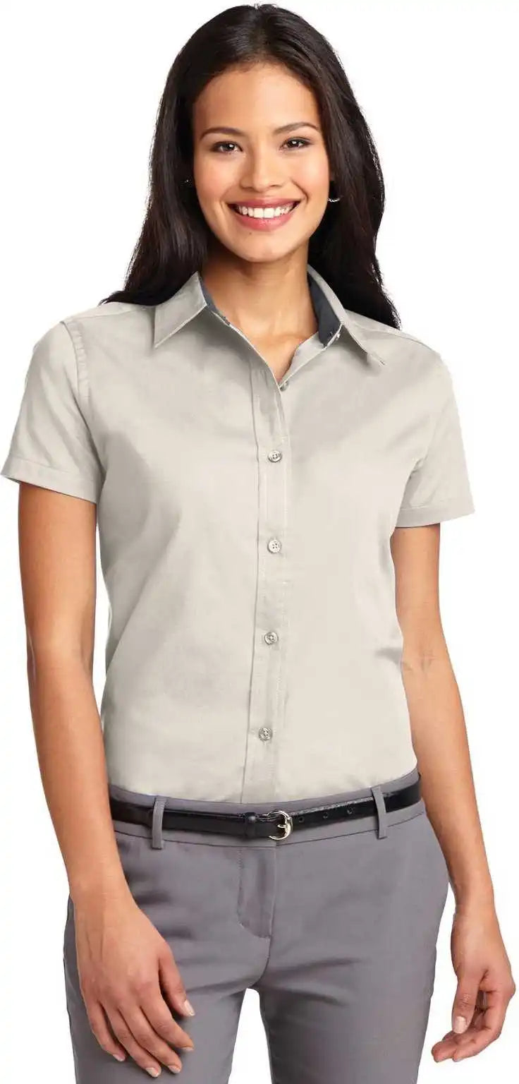 Port Authority L508 Ladies Short Sleeve Easy Care Shirt - Light Stone Classic Navy