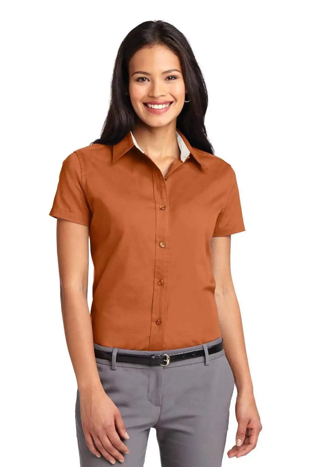Port Authority L508 Ladies Short Sleeve Easy Care Shirt - Texas Orange Light Stone