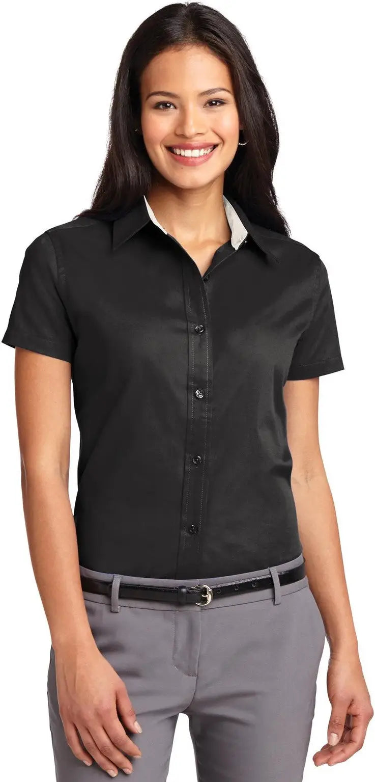 Port Authority L508 Women’s Short Sleeve Easy Care Shirt - Black Light Stone - Black/ / Ladies Xs